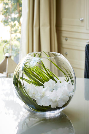 Vanda Orchids with Grasses in a Glass Goldfish Bowl (White)