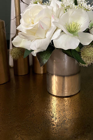 Hellebore, Rose and Platanus in a Two Tone Vase (Taupe/ Gold)
