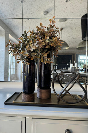 Lappa Bush in Black Glass/ Wood Vase (Tall)