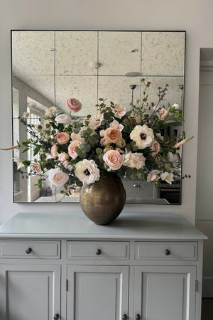 Eucalyptus, Ranunculus and Peony in an Antique Gold Vase