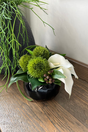 Calla Lilies in a Black Glass Faceted Vase