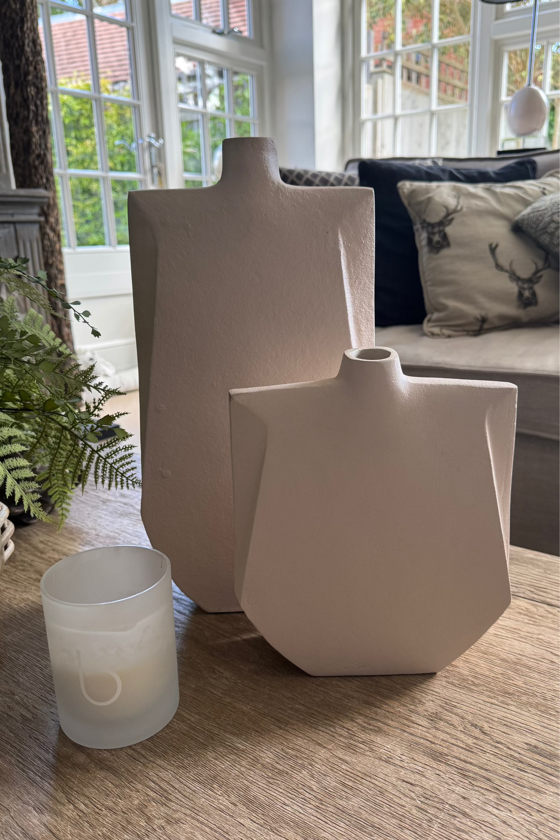 Matt Cream Angular Metal Vase RTfact Flowers 