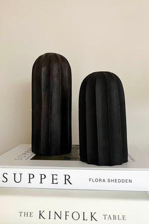 Dark Wood Ribbed Candleholder