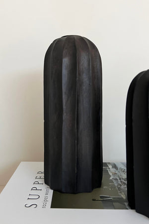 Dark Wood Ribbed Candleholder
