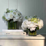 Rose, Hydrangea and Guelder Rose in a Stem Lined Cylinder (White)