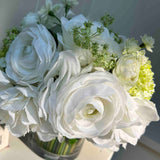 Rose, Hydrangea and Guelder Rose in a Stem Lined Cylinder (White)