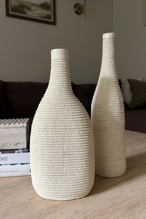 Cream Ribbed Bottle Vases