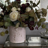 Pittosporum, Roses, Eucalyptus and Platanus in a Stone Textured Vase