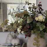 Pittosporum, Roses, Eucalyptus and Platanus in a Handpainted Stone Vase