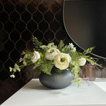 Ranunculus and Fern in a Blue Grey Glass Fluted Bowl RTfact Flowers 