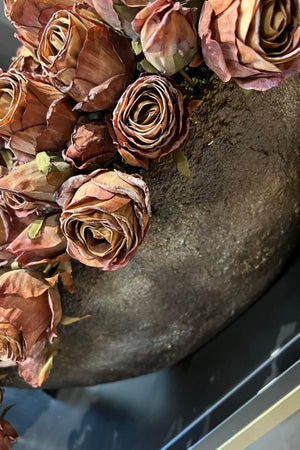 Roses in a Hand Painted Bronze Stone Boat