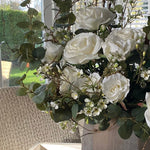 Eucalyptus and Roses in a Taupe Frosted Vase RTfact Flowers 