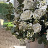 Eucalyptus and Roses in a Taupe Frosted Vase RTfact Flowers 