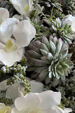 Vanda Orchids, Succulents and Watergrass in a Black Bamboo Bowl