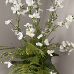 Larkspur Spray and Fern in a Black Ribbed Glass Vase RTfact Flowers 