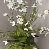 Larkspur Spray and Fern in a Black Ribbed Glass Vase RTfact Flowers 