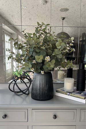 Eucalyptus and Waxflower in a Grey Ribbed Glass Vase