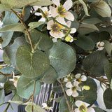 Eucalyptus and Waxflower in a Grey Ribbed Glass Vase