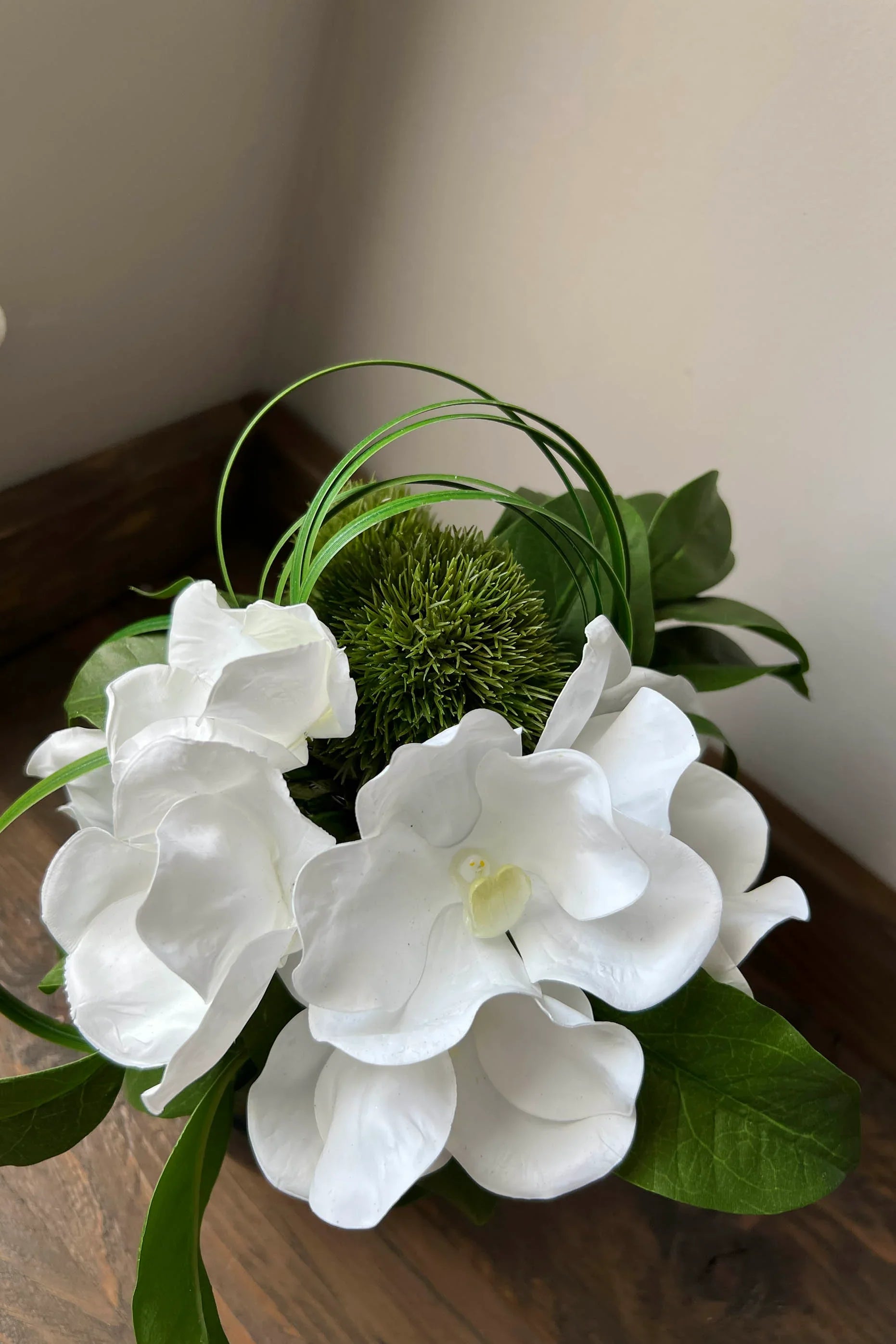Vanda Orchid, Dianthus and Laurel in a Copper Vase RTfact Flowers 