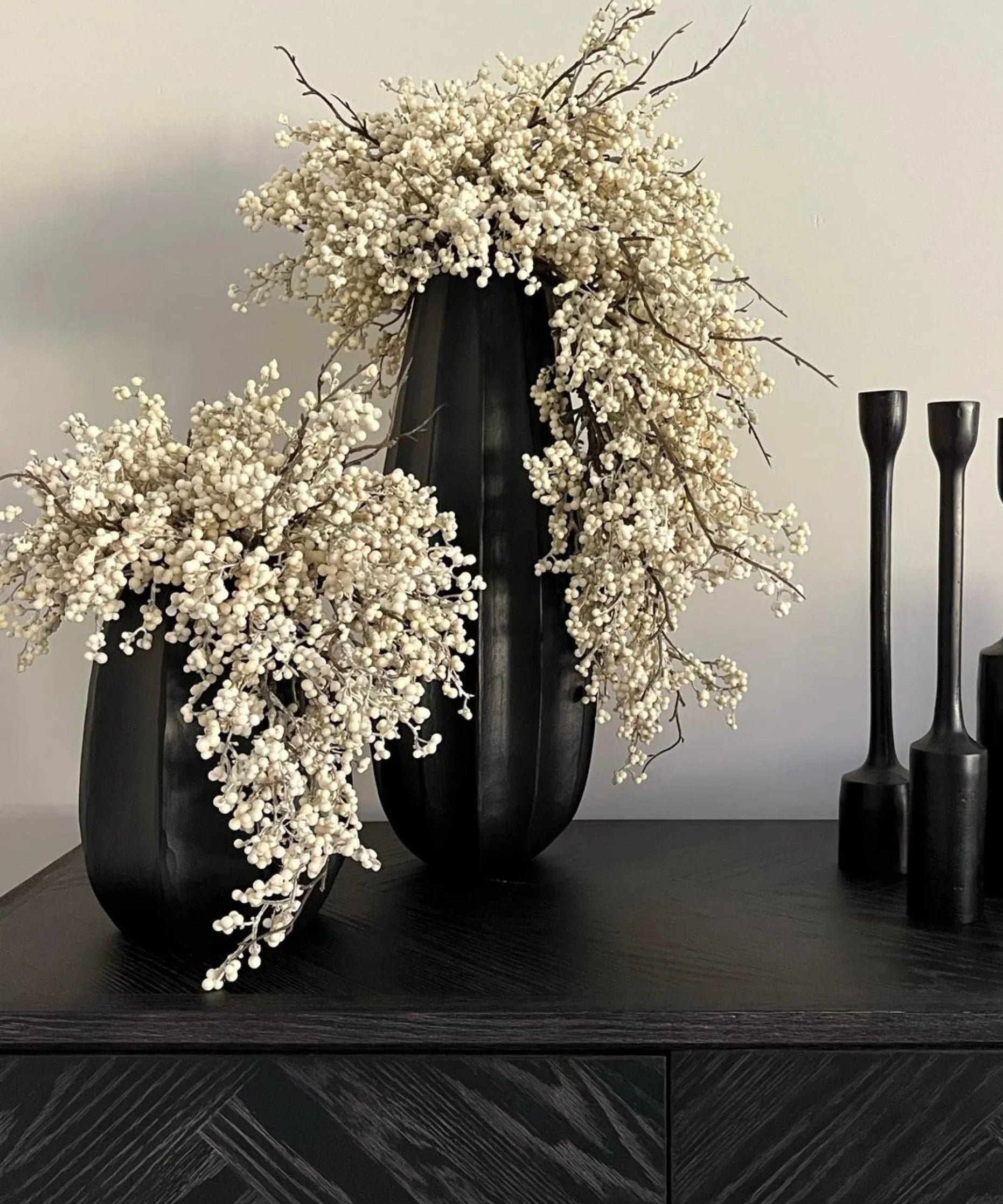 Berries in a Hand painted Glass Vase RTfact Flowers 