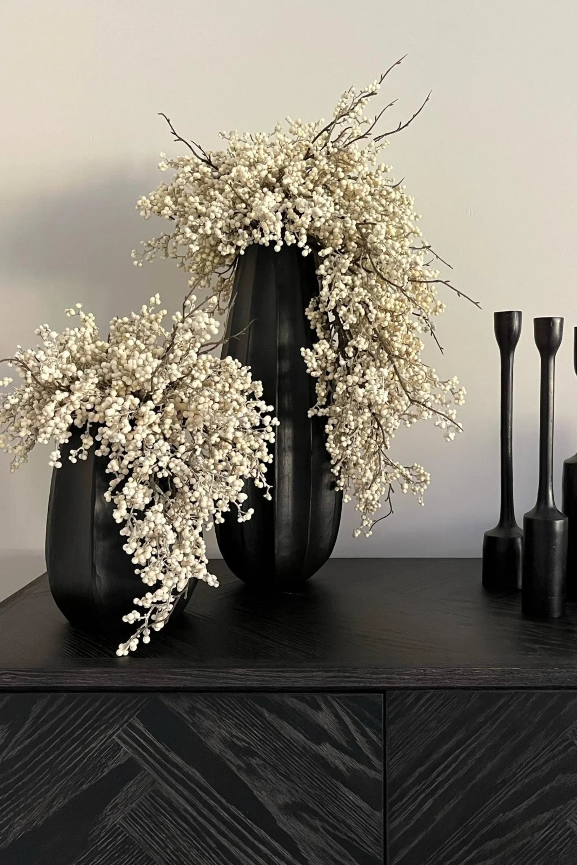 Berries in a Hand painted Glass Vase RTfact Flowers 