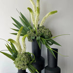 Foxtail Lily and Angelica Stems in Ridged Metal Vases RTfact Flowers 