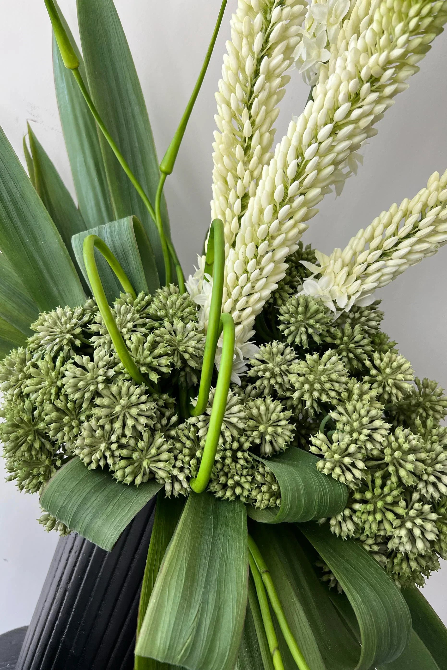 Foxtail Lily and Angelica Stems in Ridged Metal Vases RTfact Flowers 