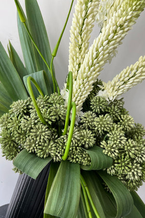 Foxtail Lily and Angelica Stems in Ridged Metal Vases