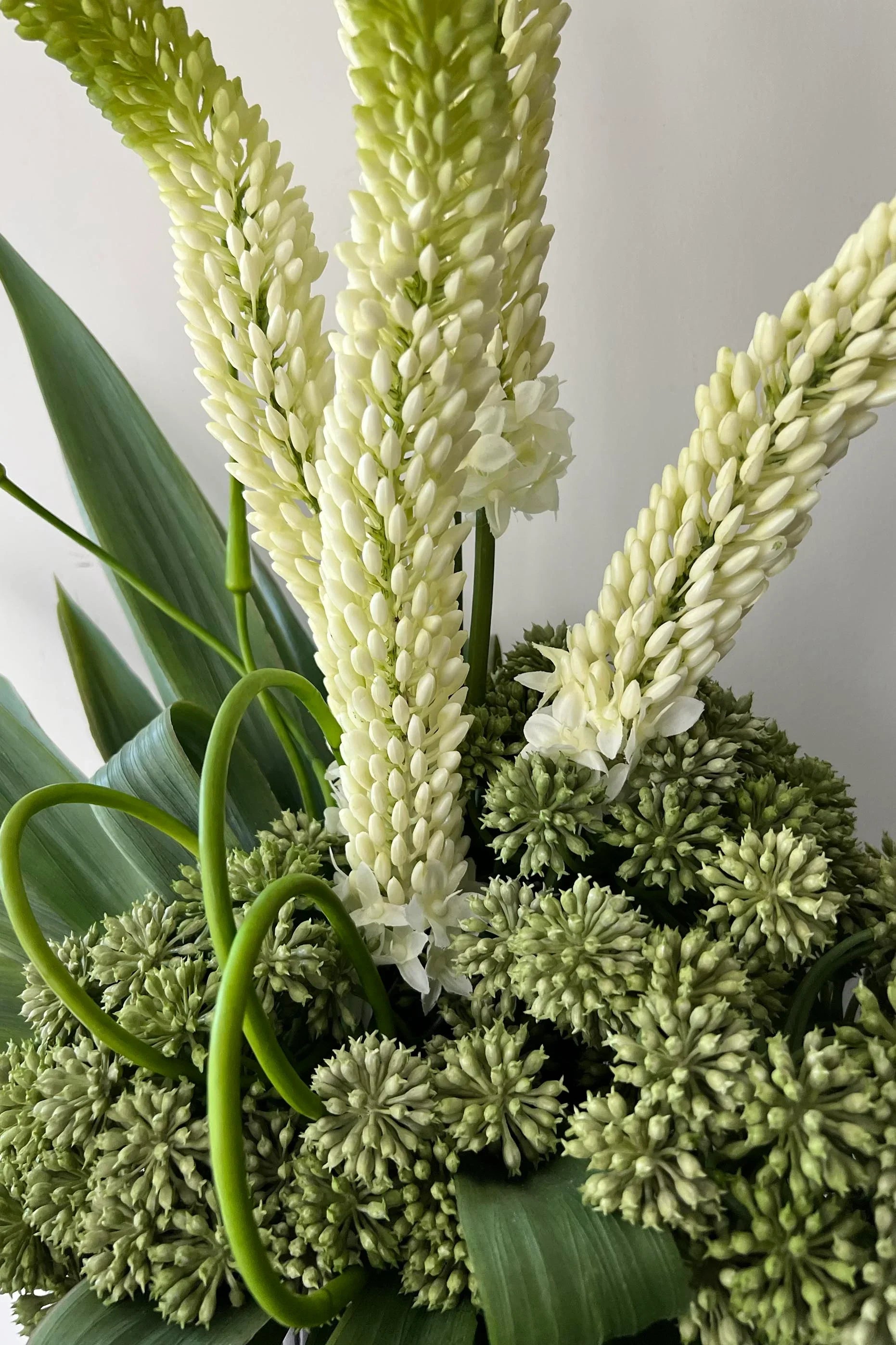 Foxtail Lily and Angelica Stems in Ridged Metal Vases RTfact Flowers 
