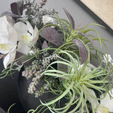 Orchids and Succulents in a Black Stone Boat RTfact Flowers 