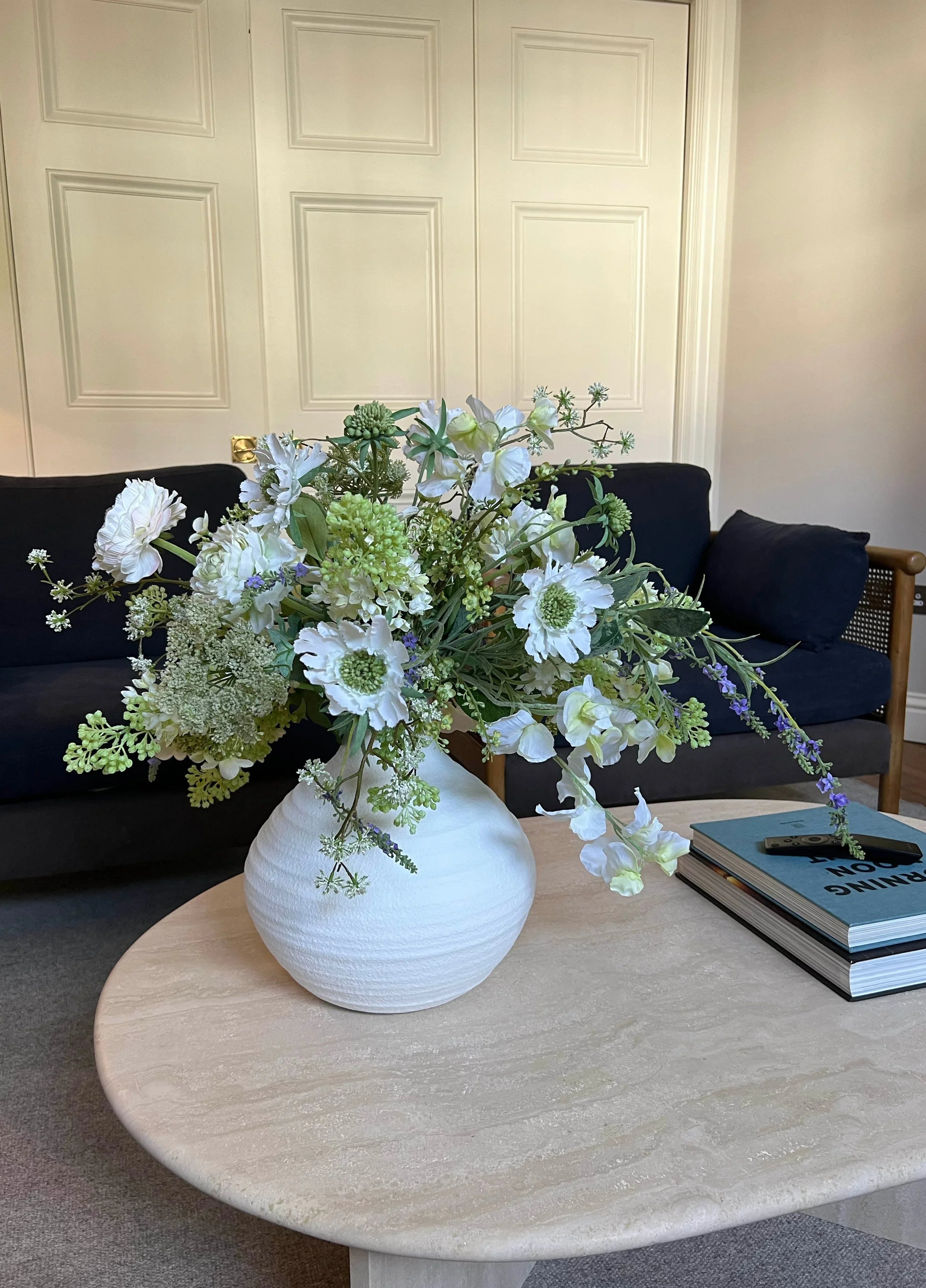 Ranunculus, Sweetpea, Queen Anne's Lace and Lavender in a Stone Vase RTfact Flowers 