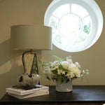 Roses, Ranunculus, Lilac and Fern in a Whitewashed Stone Pot RTfact Flowers 