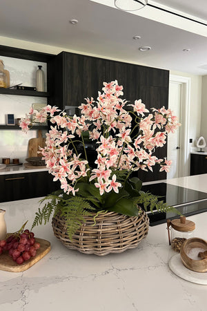 Dendrobium Orchids in a Wicker Basket (pink)