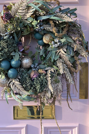 Champagne gold, Eucalyptus, Baubles and Rose Wreath