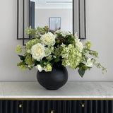 Hellebores, Roses and Snowball in a Black Metal Vase RTfact Flowers 