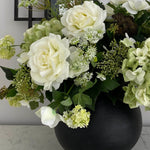 Hellebores, Roses and Snowball in a Black Metal Vase RTfact Flowers 