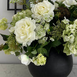 Hellebores, Roses and Snowball in a Black Metal Vase RTfact Flowers 