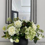 Hellebores, Roses and Snowball in a Black Metal Vase RTfact Flowers 