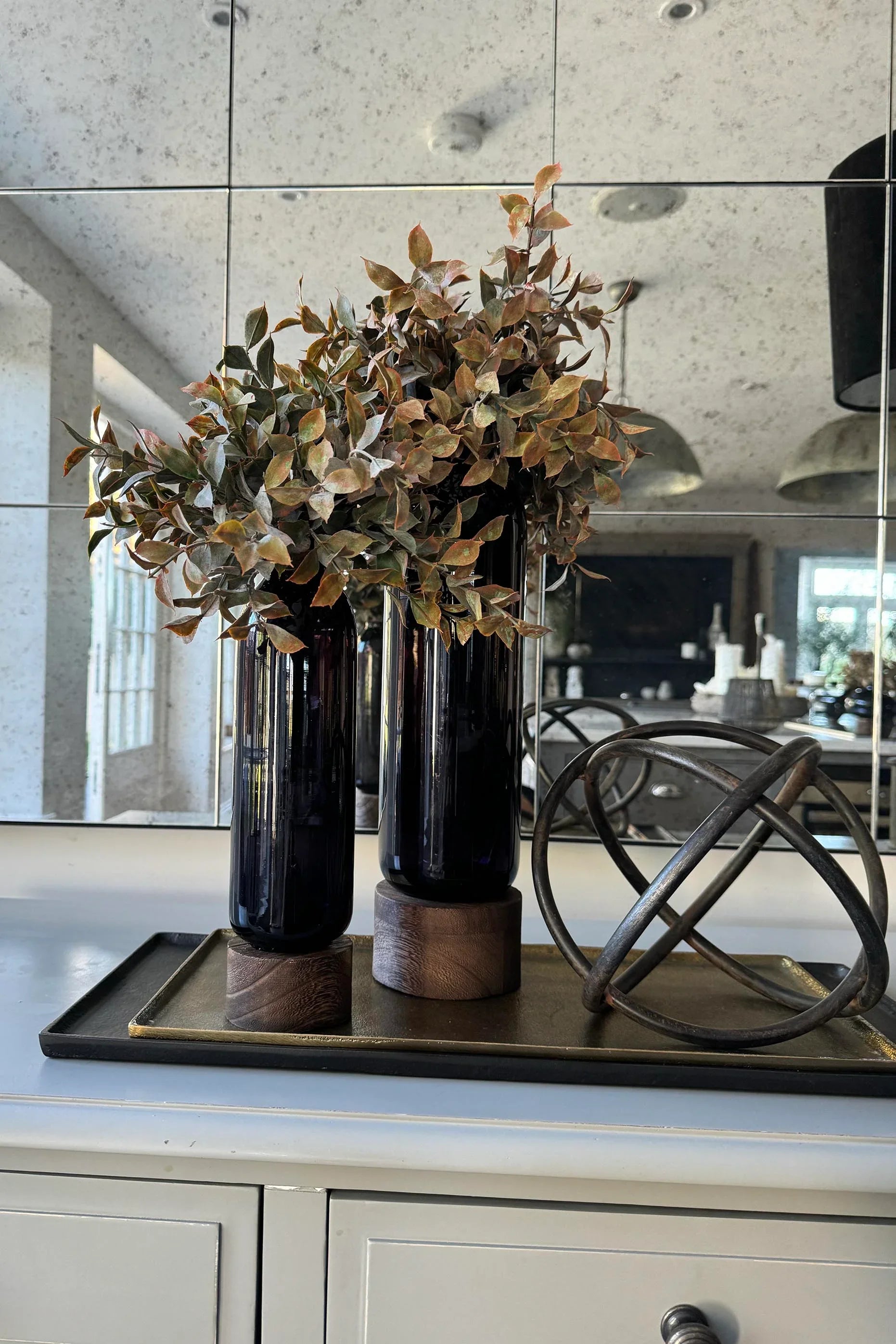 Lappa Bush in Black Glass/ Wood Vase (Tall) RTfact Flowers 