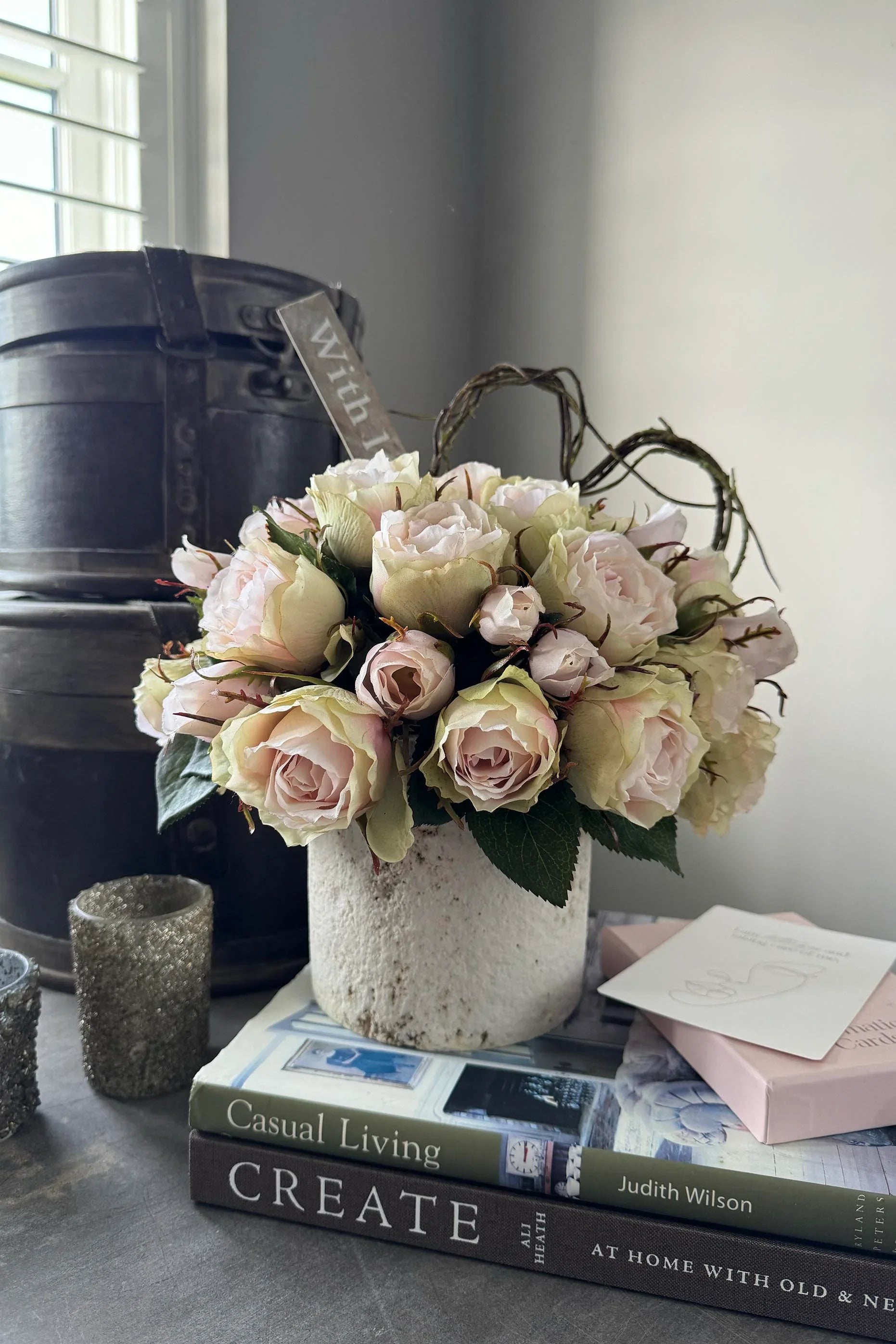Roses in a Textured Stone Pot RTfact Flowers 