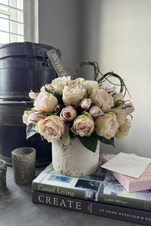 Roses in a Textured Stone Pot
