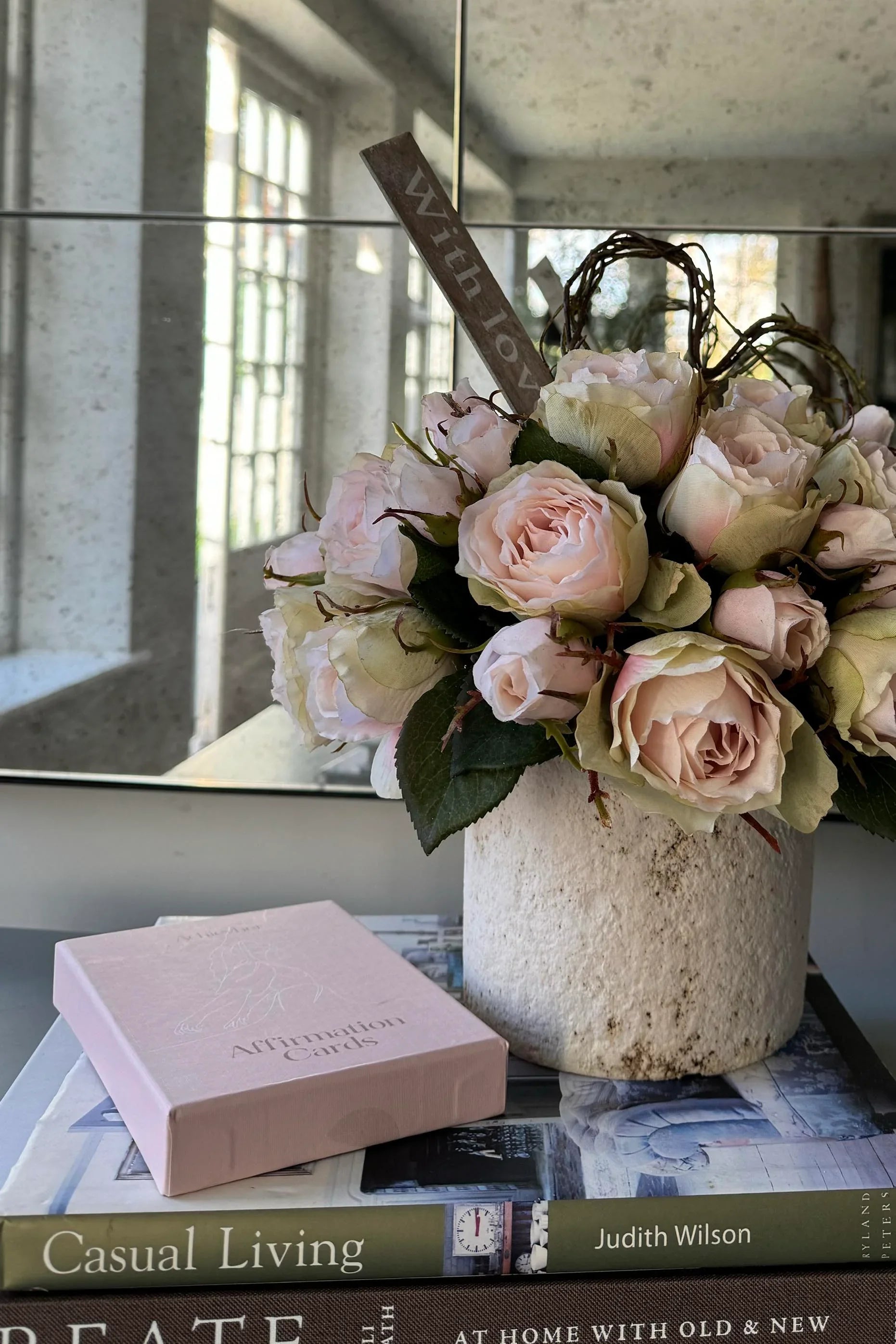 Roses in a Textured Stone Pot RTfact Flowers 