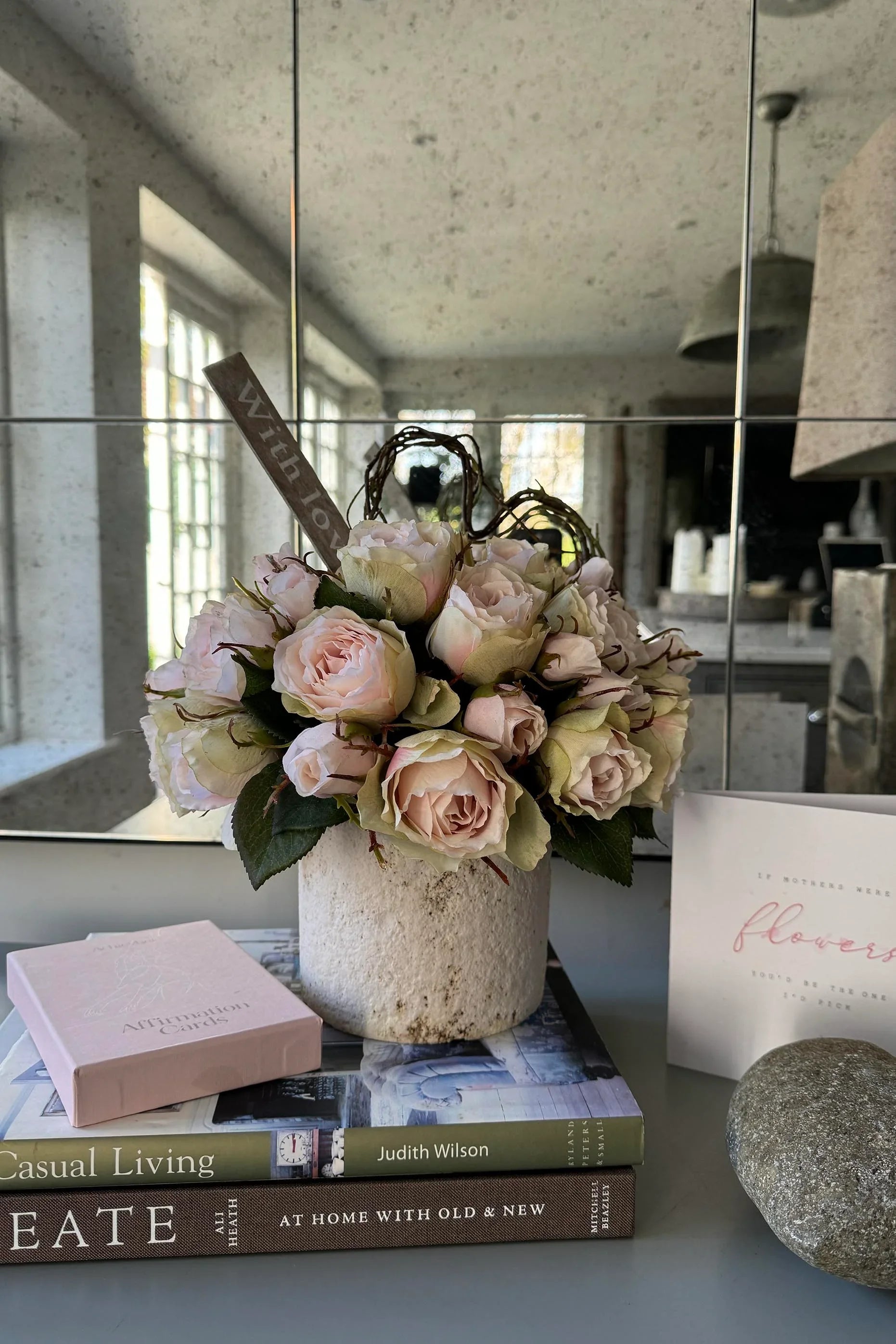 Roses in a Textured Stone Pot RTfact Flowers 