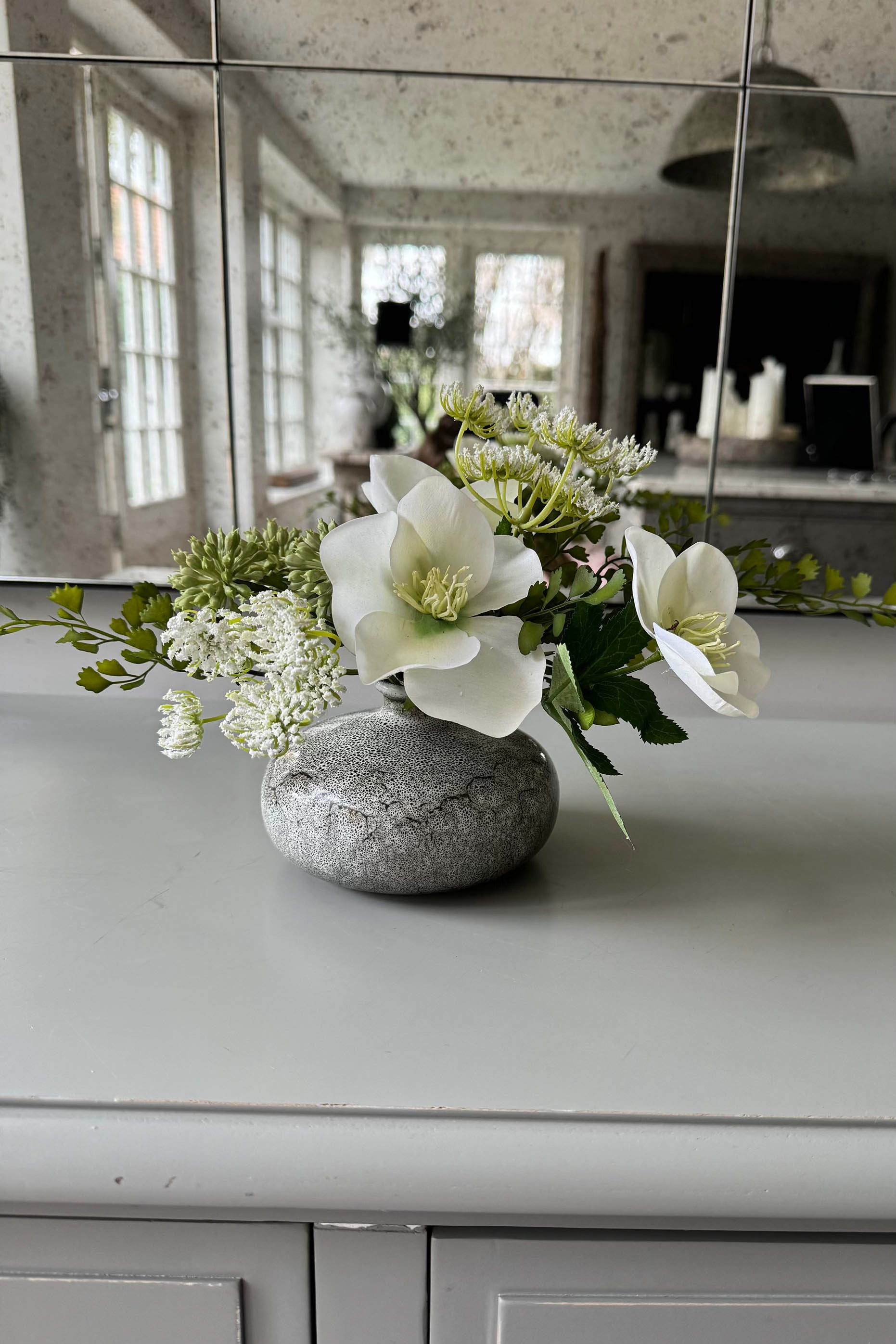 Hellebore and Angelica in a Grey Mottled Vase RTfact Flowers 
