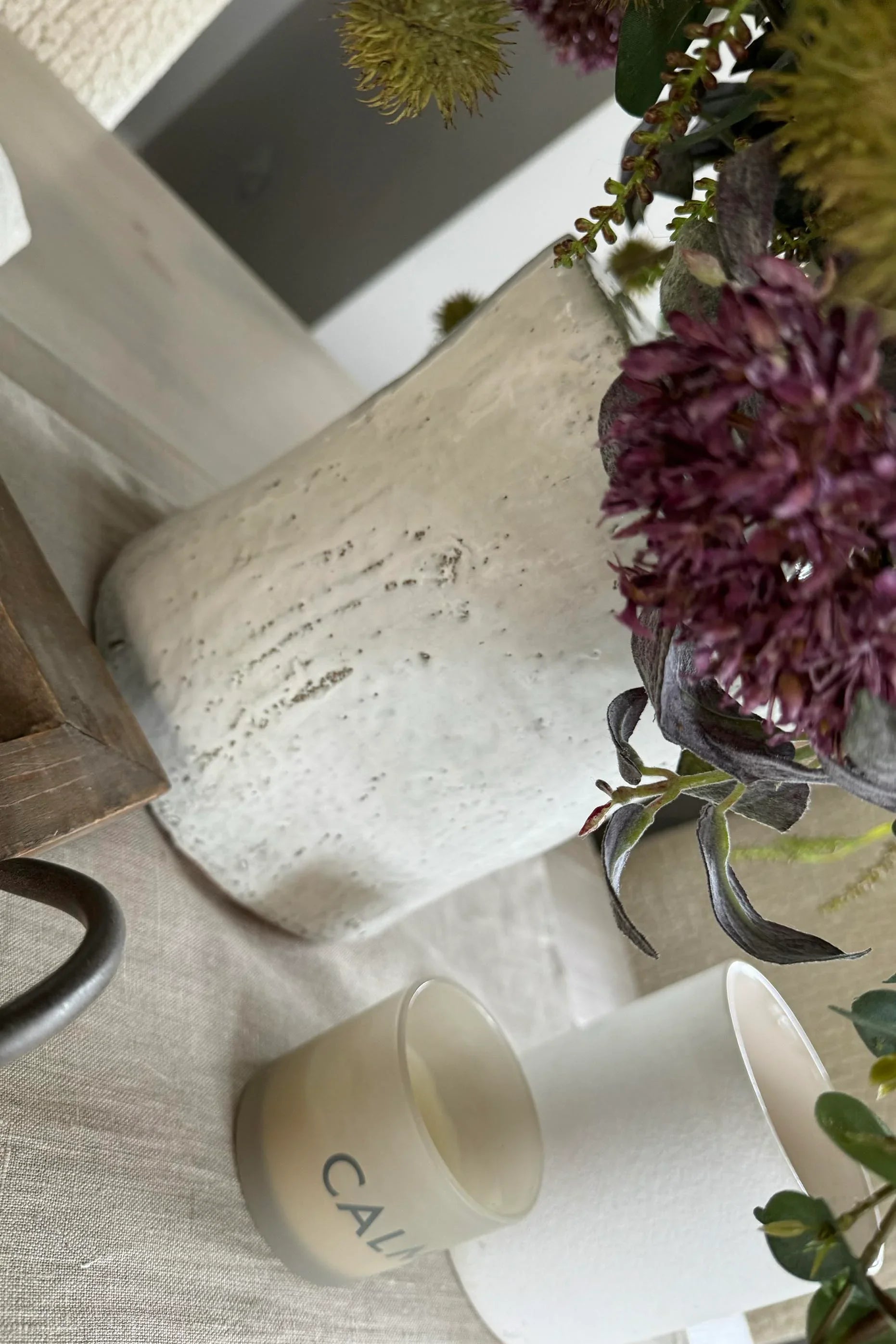 Eucalyptus, Sedum, Anemone and Roses in a Glazed Vase RTfact Flowers 