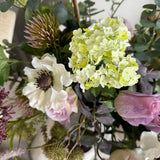 Eucalyptus, Sedum, Anemone and Roses in a Glazed Vase RTfact Flowers 