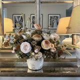Ranunculus, Lappa Bush and Roses in a Stone Vase RTfact Flowers 
