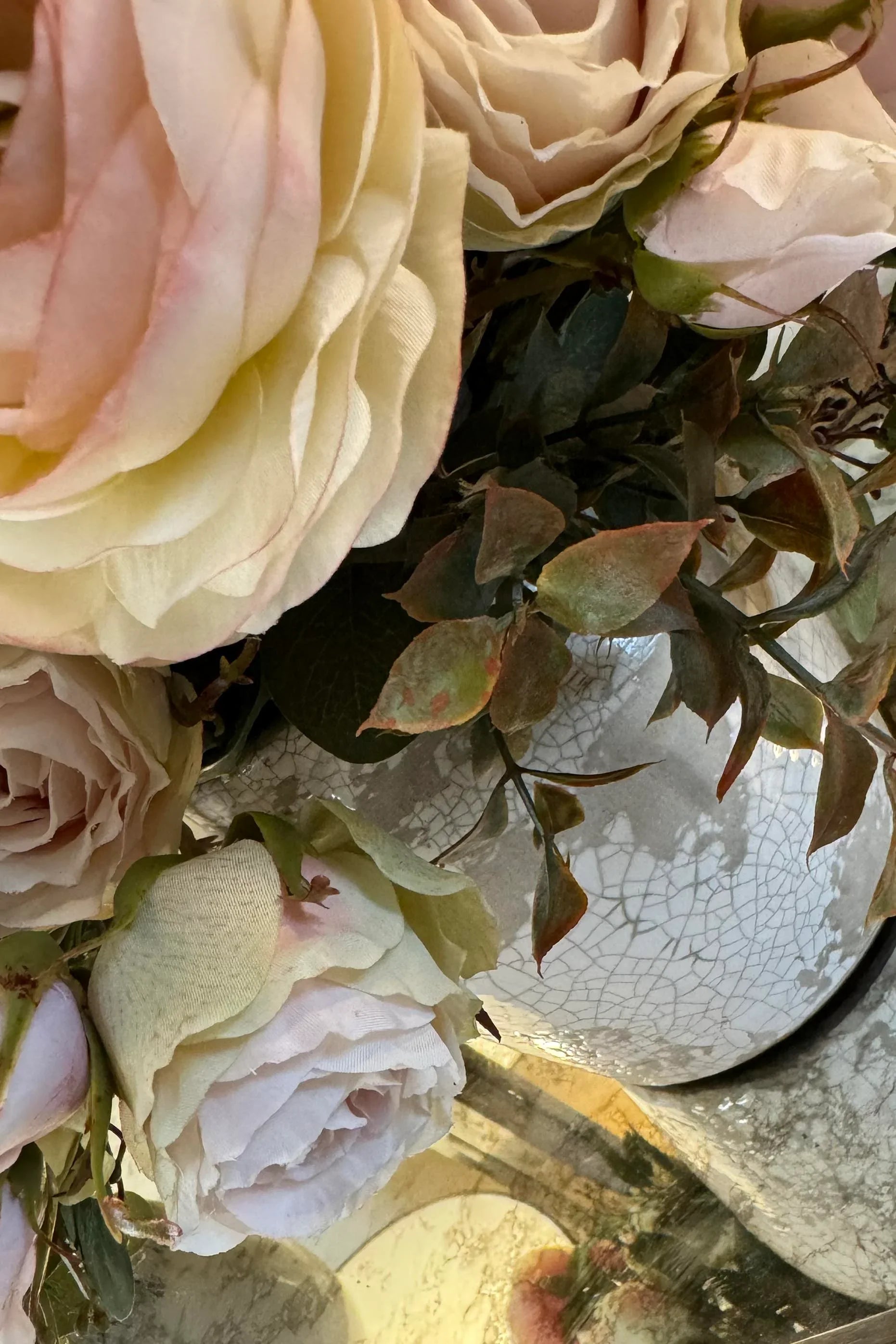 Ranunculus, Lappa Bush and Roses in a Stone Vase RTfact Flowers 