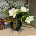 Mossy Twig, Fern and Hellebores in a Black Metal Bud Vase RTfact Flowers 