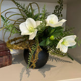 Mossy Twig, Fern and Hellebores in a Black Metal Bud Vase RTfact Flowers 
